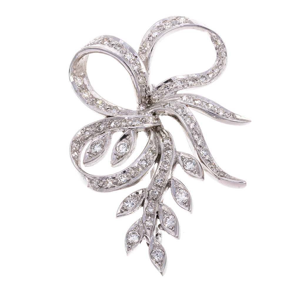 Appraisal: A K White Gold Diamond Floral Bow Brooch K white