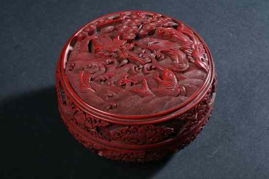 Appraisal: CHINESE CINNABAR DRAGON BOX AND COVER - in diam