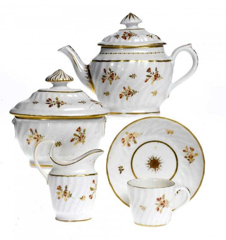 Appraisal: A CHAMBERLAIN'S WORCESTER MINIATURE SHANKED TEA SERVICE painted in iron