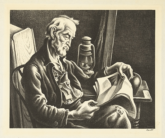 Appraisal: THOMAS HART BENTON Old Man Reading Lithograph x mm x