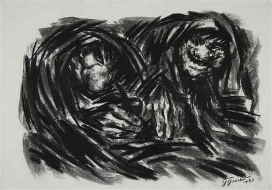 Appraisal: Yuri Grachev American b Russia - Two Beggars charcoal on