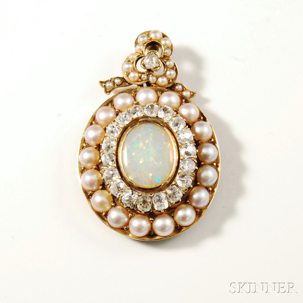 Appraisal: kt Gold Diamond Opal and Pearl Pendant diamonds and pearls