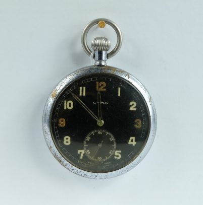 Appraisal: Cyma Military pocket watch with black dial marked to the