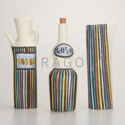 Appraisal: ROGER CAPRON Three-piece glazed ceramic liquor set France s Signed