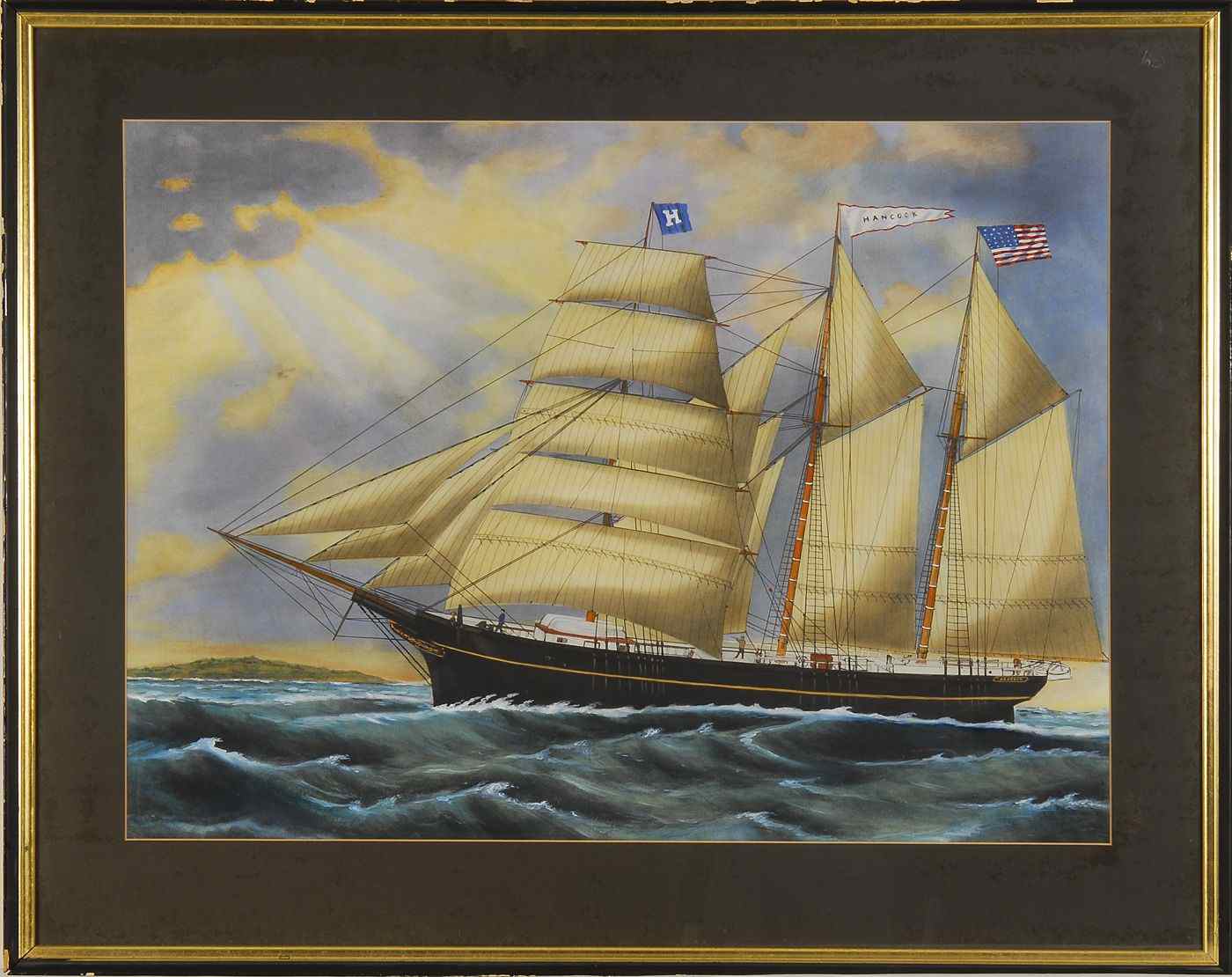 Appraisal: FRAMED PAINTING th CenturyOf the sailing ship Hancock Unsigned Watercolor