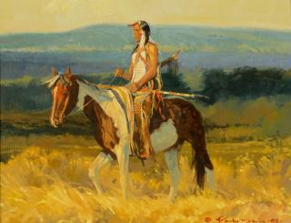 Appraisal: Paul Mann b Indian on Horseback oil on board x