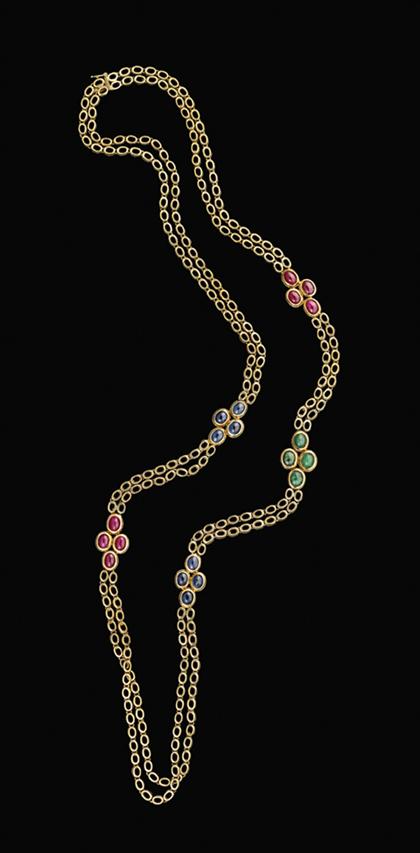 Appraisal: karat yellow gold sapphire ruby and emerald necklace Five gem