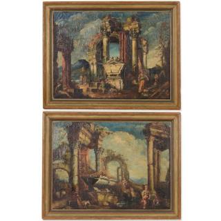 Appraisal: Manner of Marco Ricci th c pair paintings Capriccios with