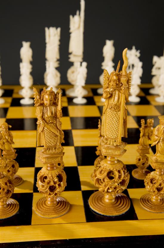 Appraisal: Chinese ivory puzzle ball chess set Opposing forces of natural