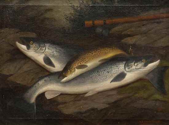 Appraisal: A Roland Knight fl - Still life of fish on