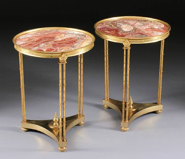 Appraisal: A pair of Louis XVI style gilt bronze gueridons Each