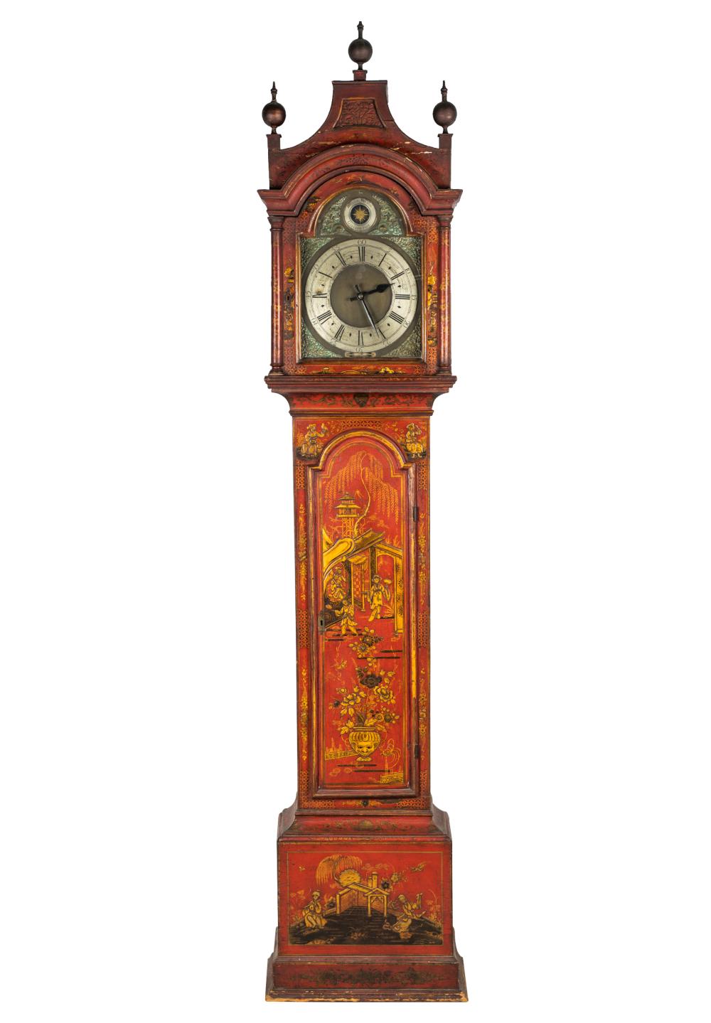 Appraisal: GEORGIAN RED-LACQUERED CHINOISERIE TALL CASE CLOCKsigned 'Wilson Wilson Darlington the