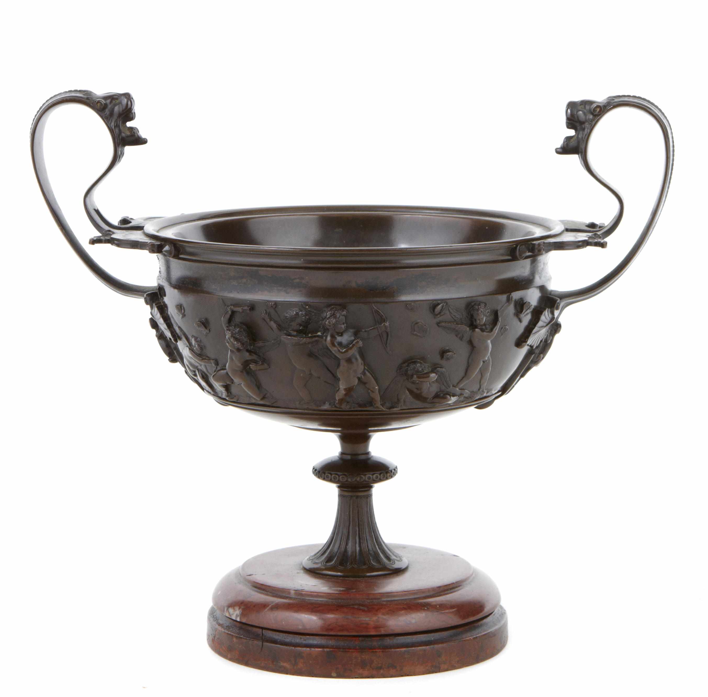 Appraisal: A French patinated bronze pedestal bowl height in width across