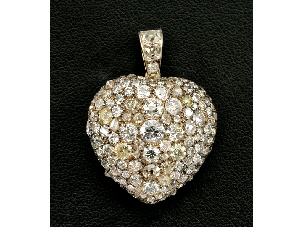 Appraisal: A Diamond Heart Locket pav -set numerous brilliant old and