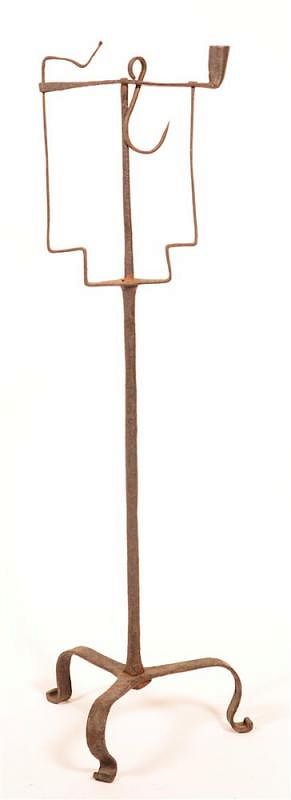 Appraisal: Wrought Iron Combination Splint Candlestand th Century Wrought Iron Combination