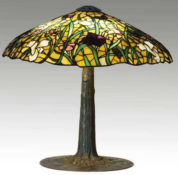 Appraisal: SUESS Table lamp with leaded glass shade with floral design