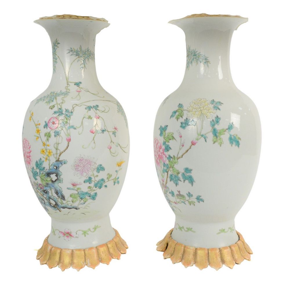 Appraisal: Pair of Chinese Famille Rose Vases mounted as lamps having