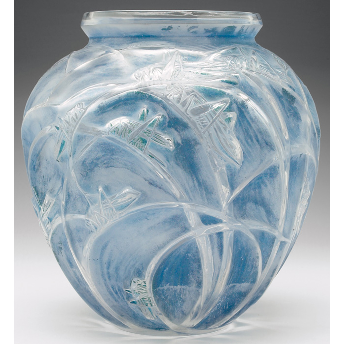 Appraisal: Rene Lalique vase bulbous form in clear glass heightened with