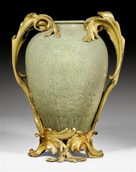 Appraisal: CELADON VASE WITH BRONZE MOUNTS Louis XV the celadon China