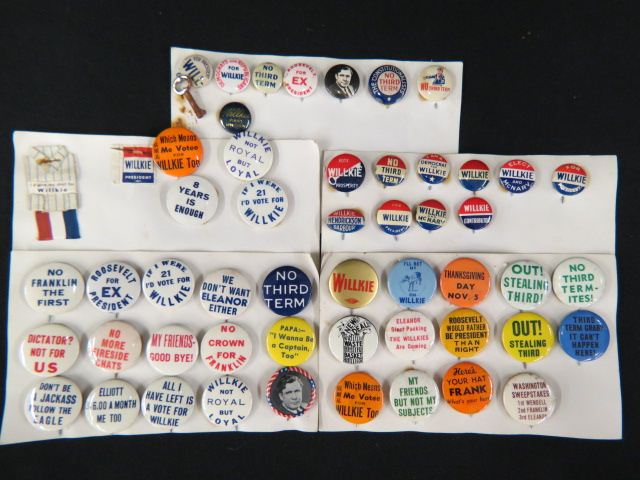 Appraisal: Collection of Wendell Willkie Franklin Rooseveltpolitical buttons pcs a nice