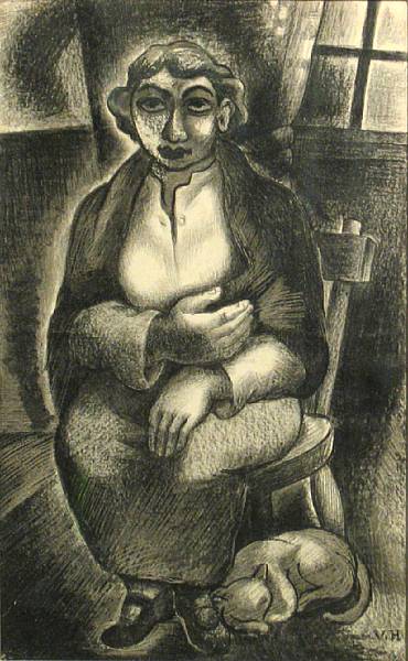 Appraisal: Lucretia Van Horn American - Untitled Woman with cat signed