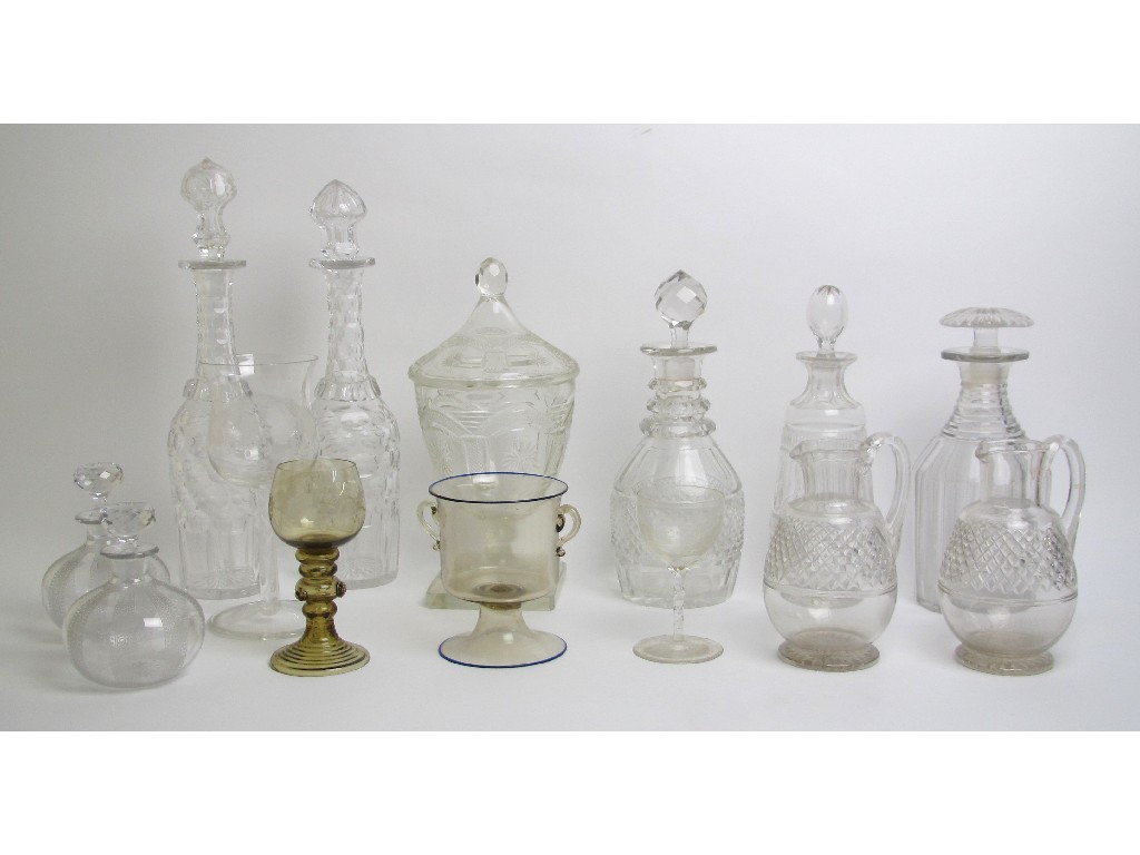 Appraisal: A group of cut and engraved glass comprising sweetmeat jar