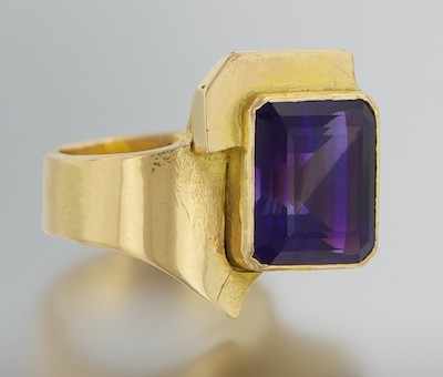 Appraisal: A Contemporary Design Amethyst Ring by Dan Alsberg k yellow