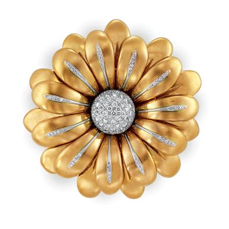 Appraisal: Gold and Diamond Flower Clip-Brooch Estimate -