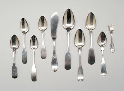 Appraisal: Twelve pieces Georgia coin silver flatware serving spoons salt shovel