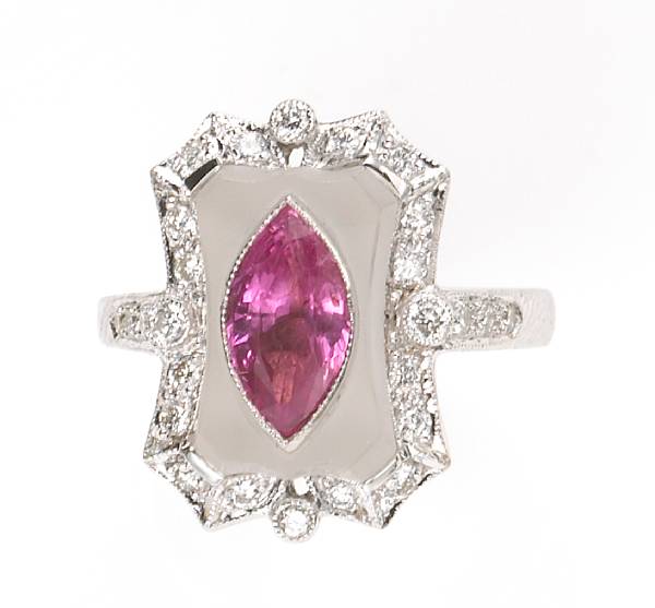 Appraisal: A pink sapphire rock crystal diamond and k white gold