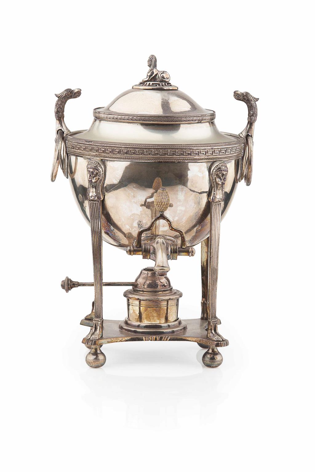 Appraisal: EGYPTIAN REVIVAL SILVER PLATED HOT WATER URN LATE TH CENTURY