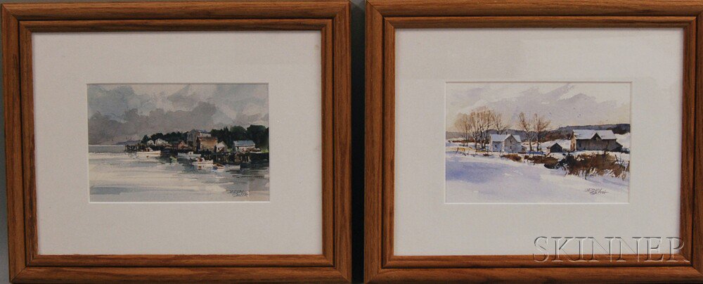 Appraisal: Jerry Smith American b Two Works Winter Landscape and Harbor