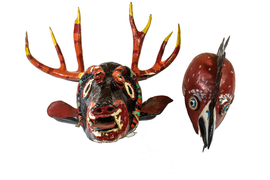 Appraisal: LOT OF WHIMISICAL AND COLORFUL MIXED MEDIA ANIMAL HEAD MASKS