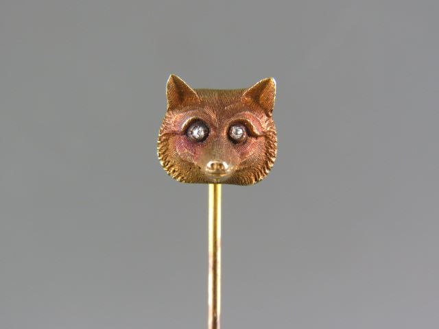 Appraisal: k Gold Antique Figural Stickpin fox head diamond eyes long