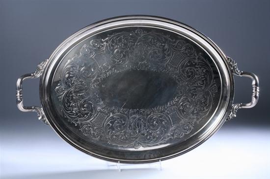 Appraisal: ELKINGTON CO SILVER PLATED OVAL TWO-HANDLED SERVING TRAY Circa Decorated