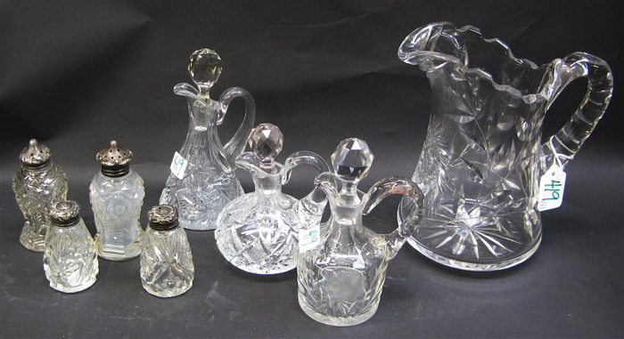 Appraisal: EIGHT CLEAR CUT CRYSTAL TABLEWARE a pitcher with hobstar and