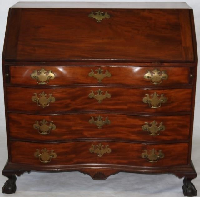 Appraisal: TH C BOSTON CHIPPENDALE SERPENTINE FRONT DESK MAHOGANY WITH PINE