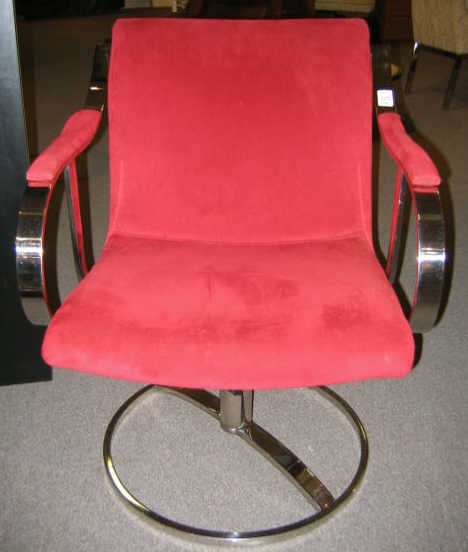 Appraisal: STEELCASE Pair of chrome and red suede upholstered armchairs on