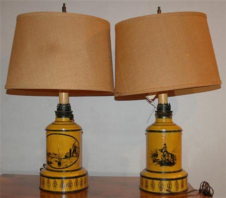 Appraisal: Pair of Yellow Painted Tole Lamps Estimate -