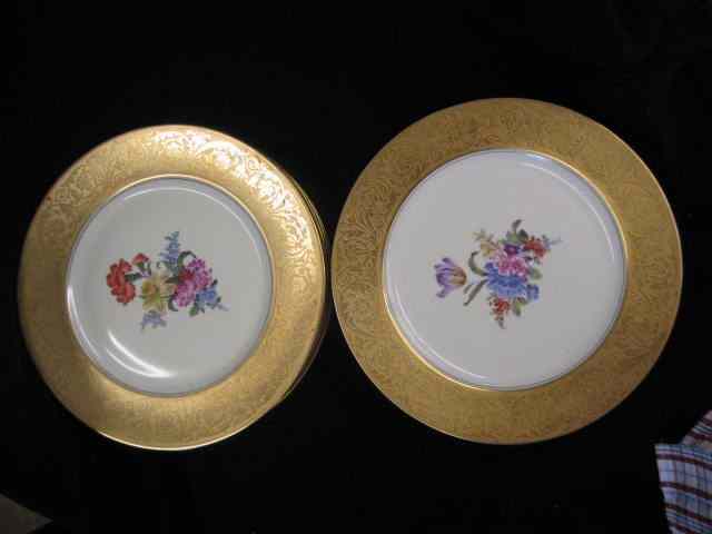 Appraisal: Set of Stouffer China Plates elaborate gold encrusted borders floral