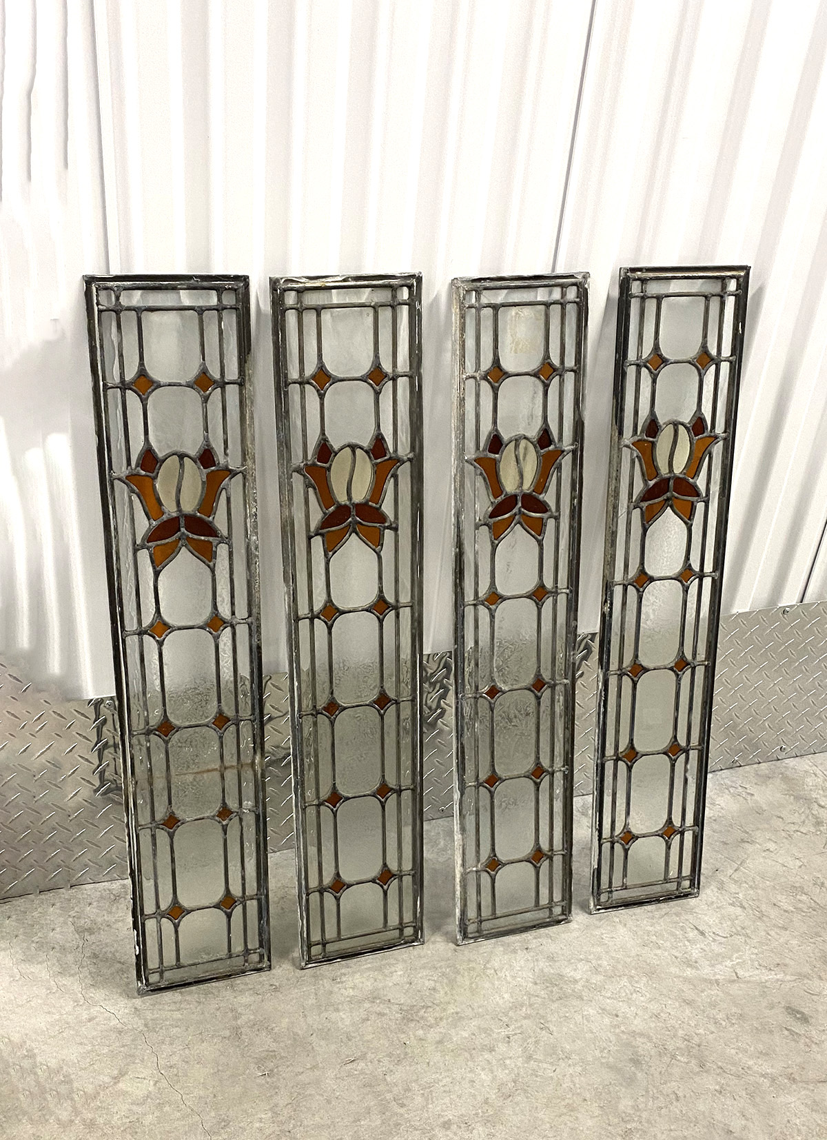 Appraisal: STAINED LEADED GLASS PANELS - Matching stained glass architectural panels