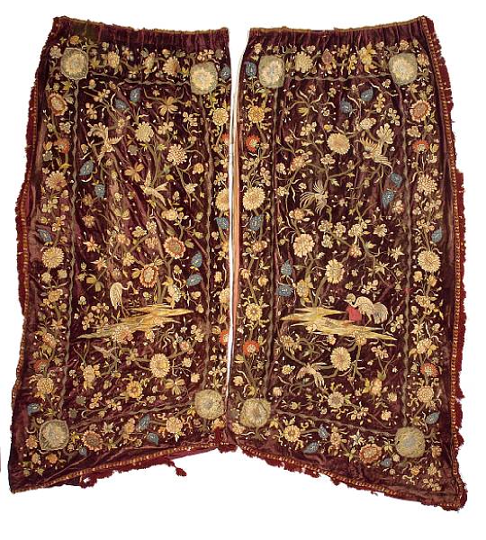 Appraisal: Two Italian silk and metallic thread embroidered velvet drapery panels