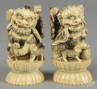 Appraisal: Pair of Chinese carved ivory foo lions late th c