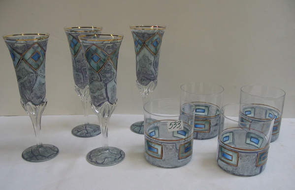 Appraisal: TWO SETS OF CZECH SIGNED ART CRYSTAL DRINKS GLASSES total