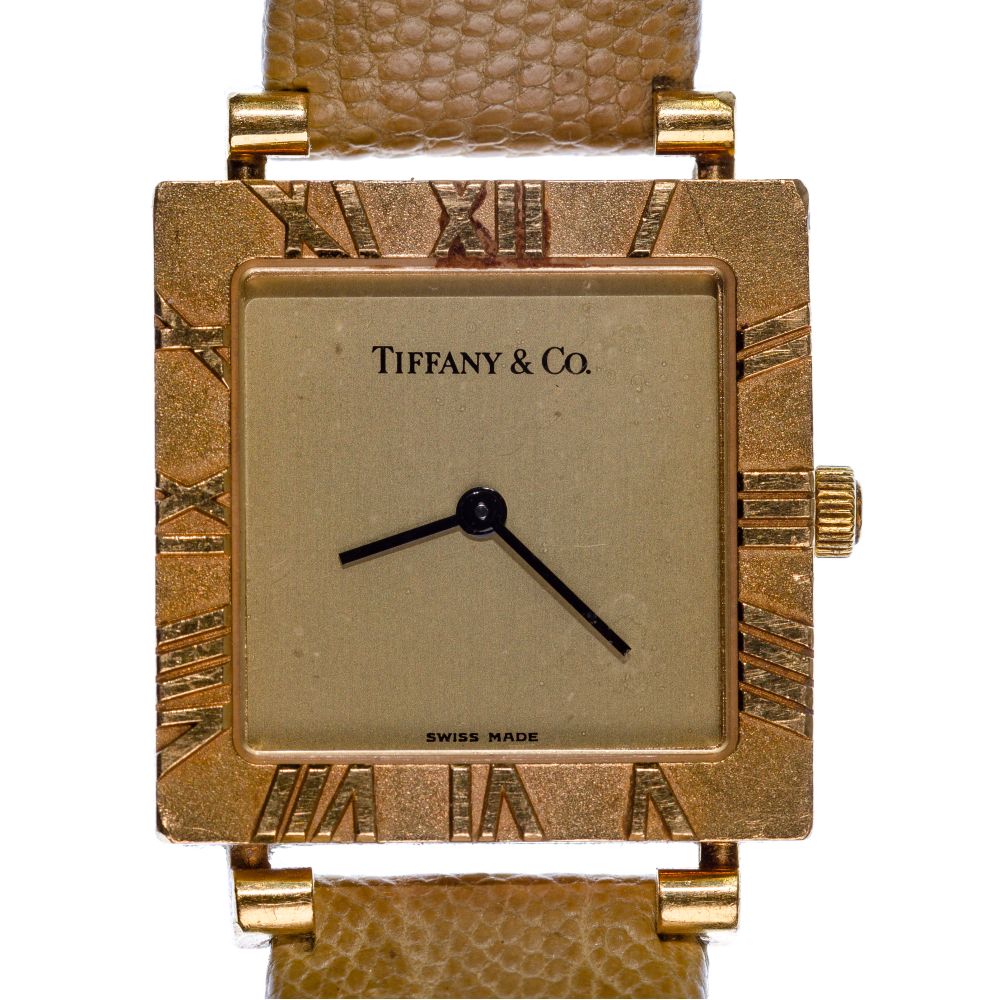 Appraisal: TIFFANY CO ATLAS K YELLOW GOLD CASE WRISTWATCHHaving Roman numerals