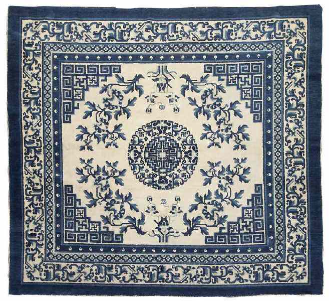 Appraisal: Chinese Art Deco Area Rugcirca blue and white with central