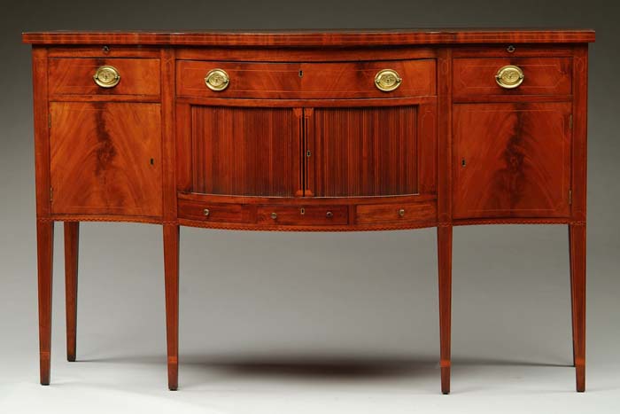 Appraisal: FINE INLAID MAHOGANY CENTENNIAL SIDEBOARD th Century Shaped top conforming