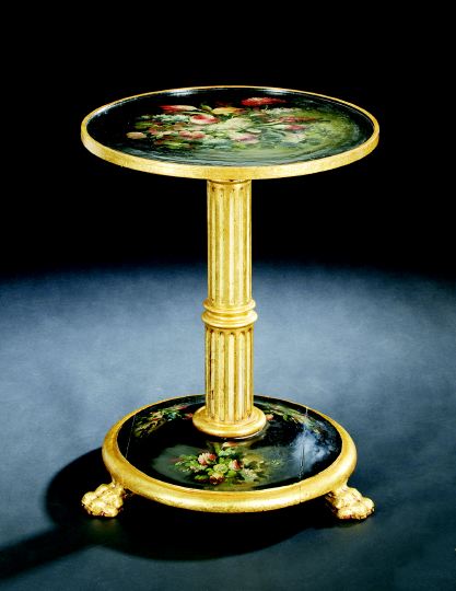 Appraisal: Interesting Polychromed and Parcel-Gilt Pedestal-Form Side Table of classical inspiration