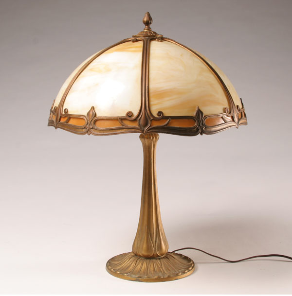 Appraisal: Miller carmel slag glass lamp cast gilt base and shade