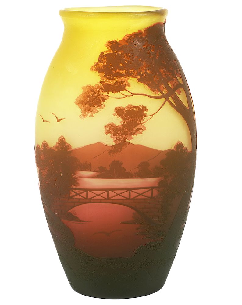 Appraisal: Arsall Cameo Art Glass Vase Arsall overlay cameo art glass